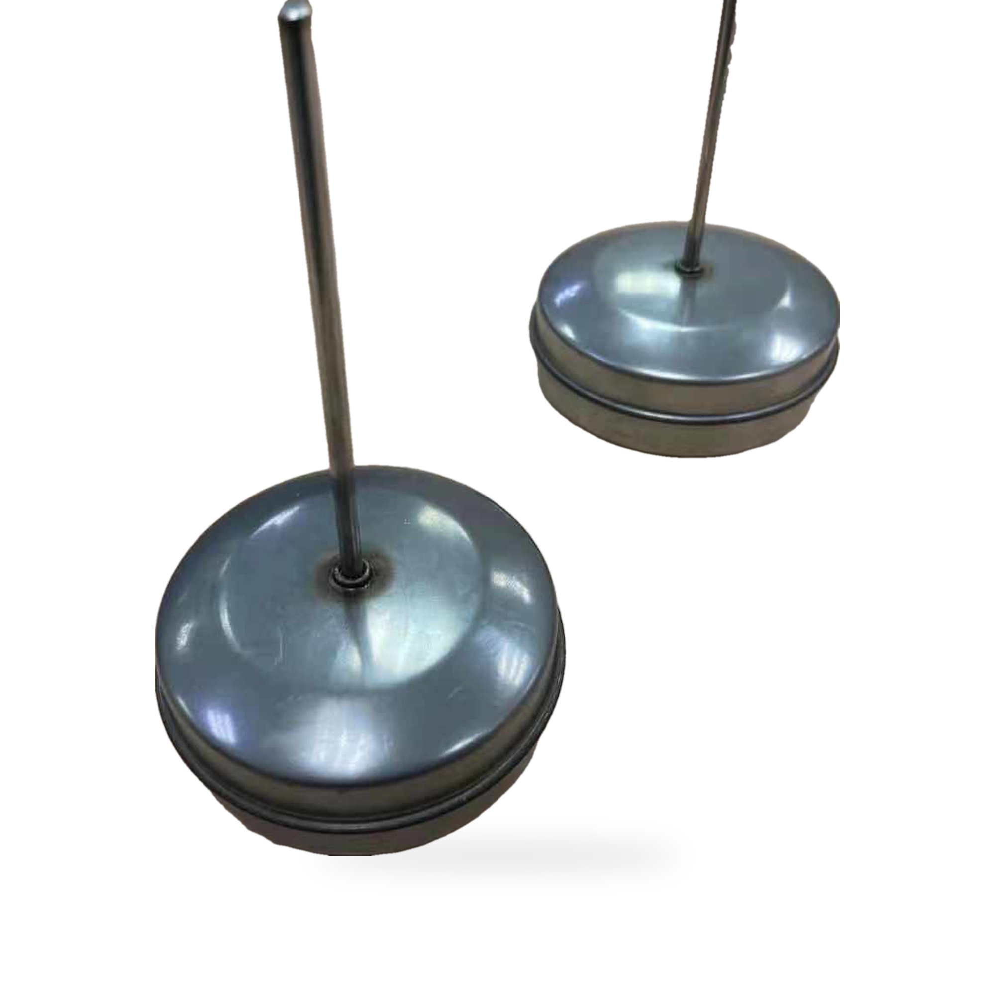 Two stainless steel floats with rods attached, made by us