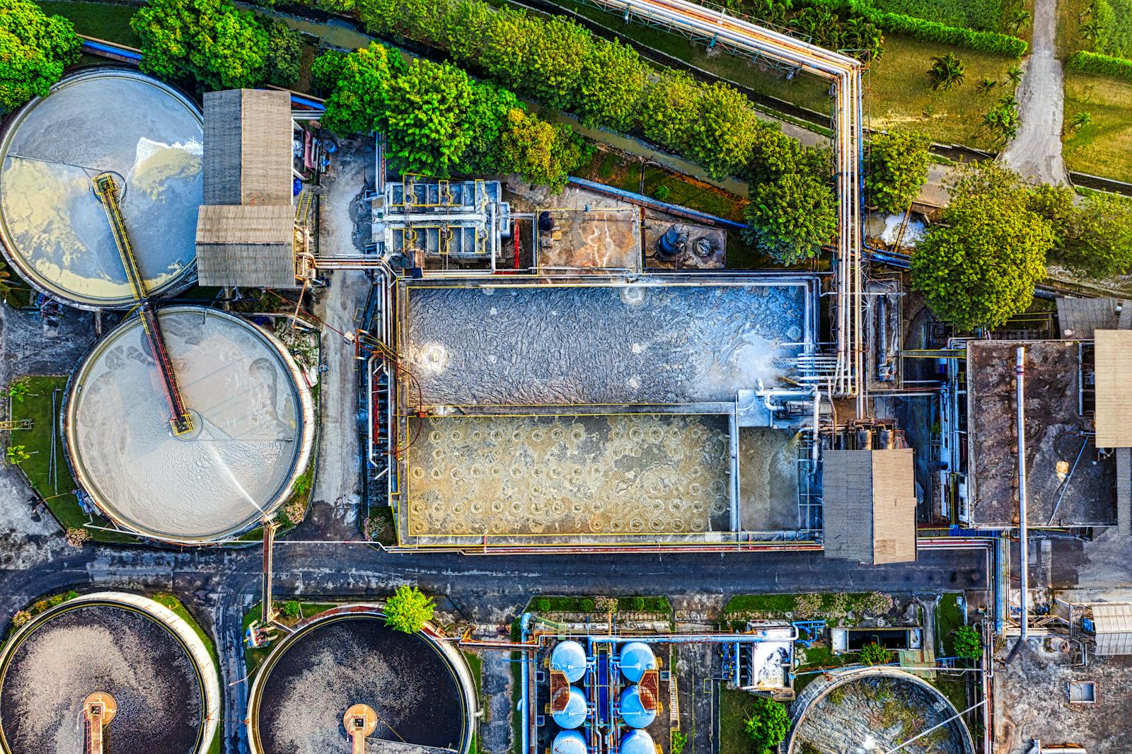 Aerial view of a wastewater treatment plant