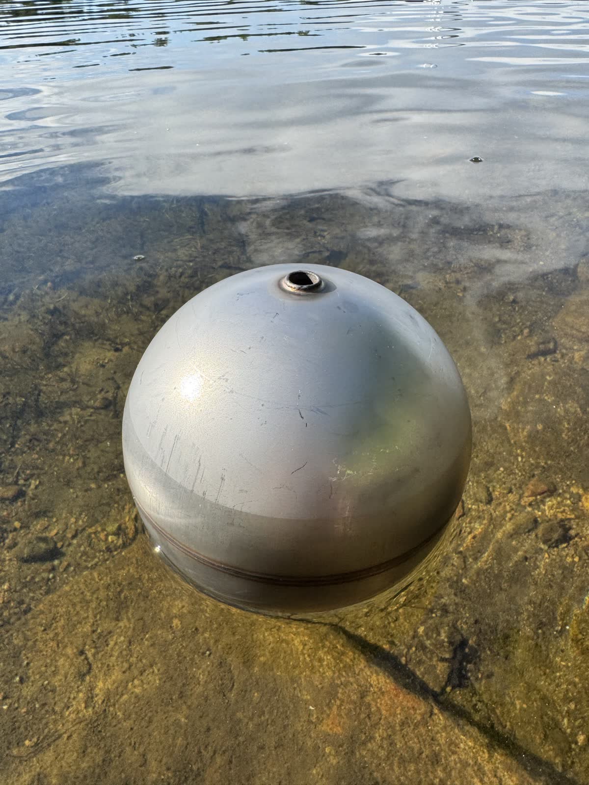 Pressure-tested stainless steel float ball at the water line